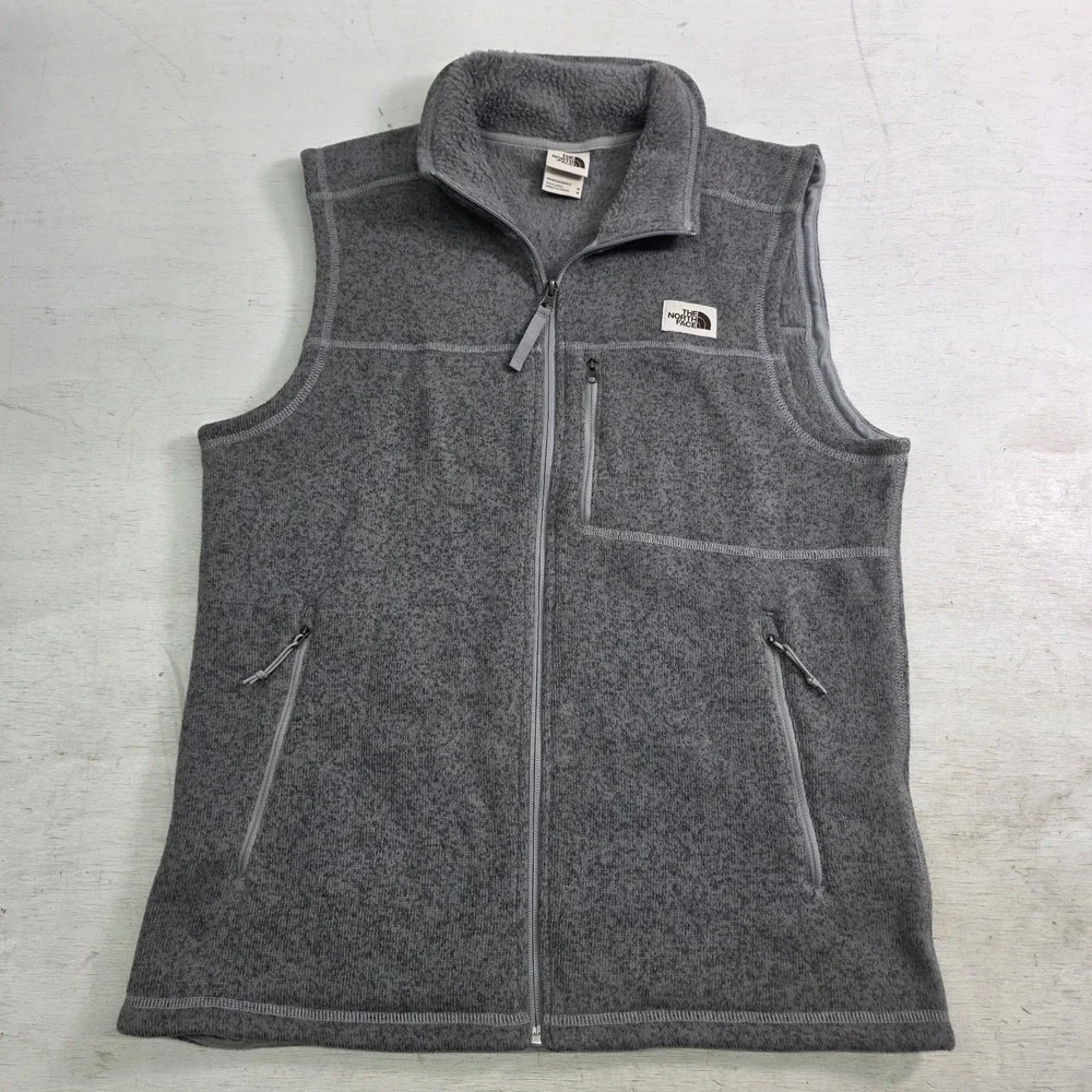 The North Face Gordon Lyons Vest Gray Full Zip Fleece Lined Jacket Mens Sz M EUC